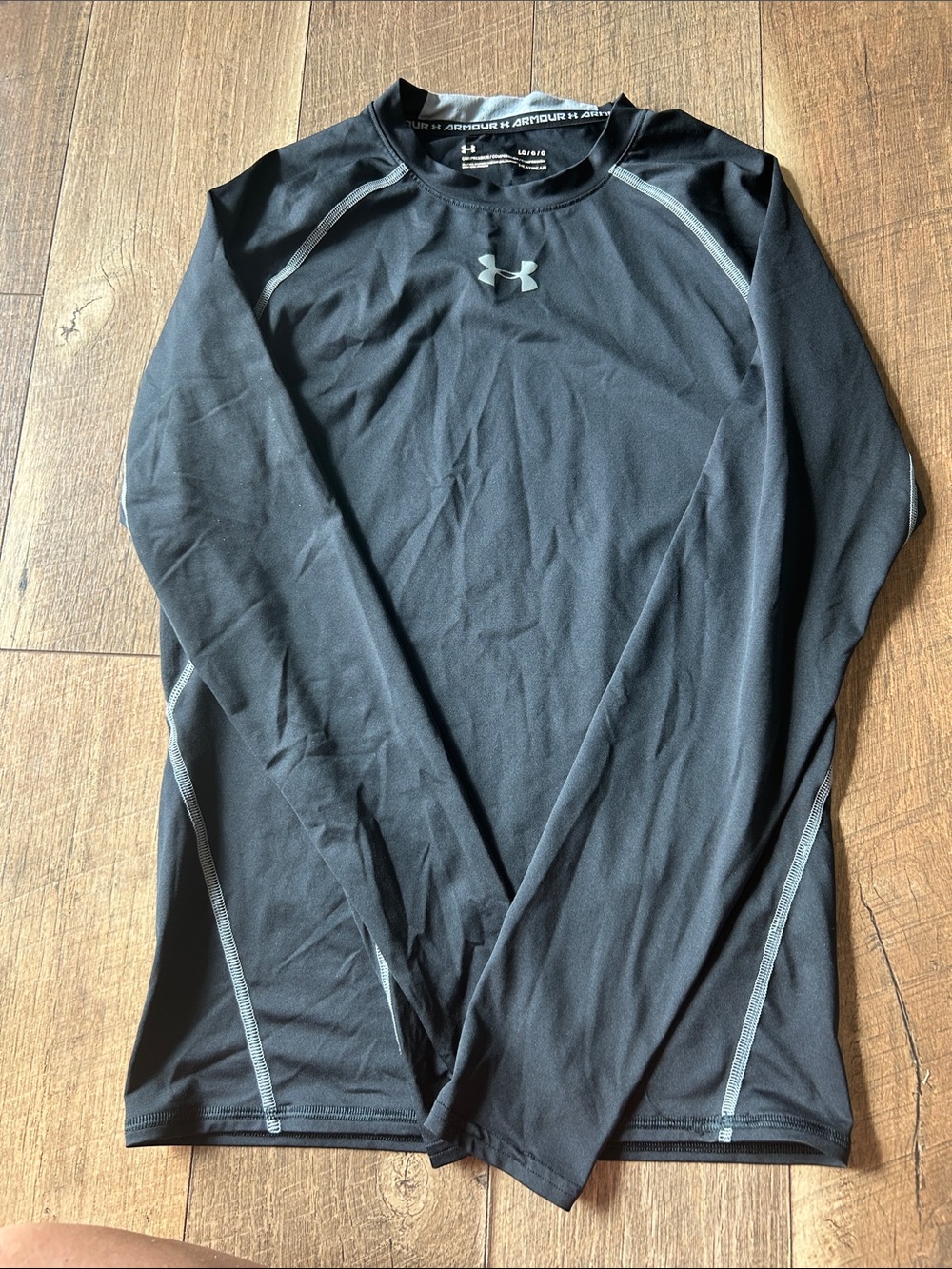 Under Armour Boy’s Black Long-Sleeve Compression Top with Gray Stitching